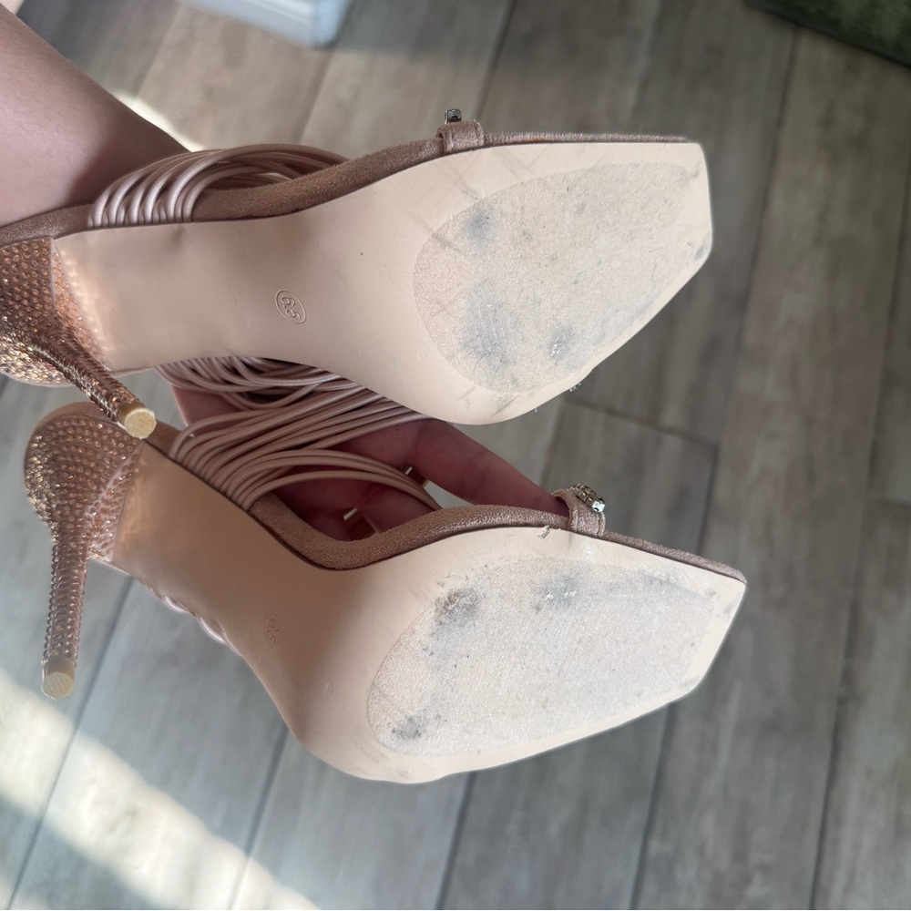 Miss Lola Blush Rose Gold Multi-Strap Stiletto Heels - Picture 5 of 5